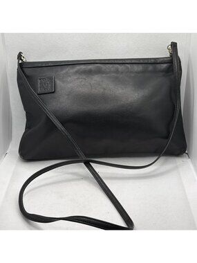 Vintage ANNE KLEIN for Caldoron Black Leather Clutch Bag With Strap